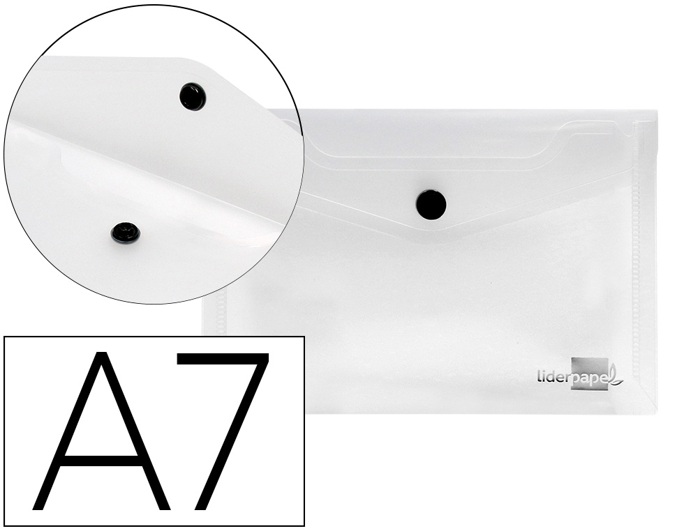 POCHETTE ENVELOPPE LIDERPAPEL POLYPROPYLNE 180 MICRONS A7 105X74MM 50F FERMETURE BOUTON RSISTANT TRANSPARENT