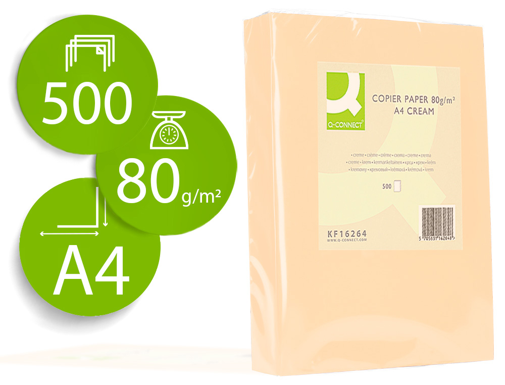PAPIER COULEUR Q-CONNECT MULTIFONCTION A4 80G/M2 UNICOLORE CRME RAMETTE 500 FEUILLES