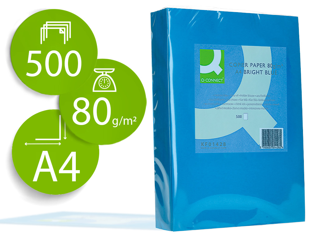 PAPIER COULEUR Q-CONNECT MULTIFONCTION A4 80G/M2 UNICOLORE BLEU INTENSE RAMETTE 500 FEUILLES