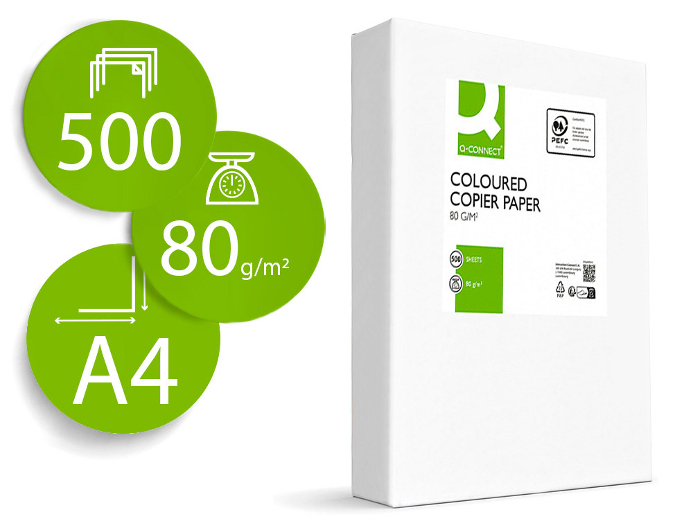 PAPIER COULEUR Q-CONNECT MULTIFONCTION A4 80G/M2 UNICOLORE JAUNE INTENSE RAMETTE 500 FEUILLES