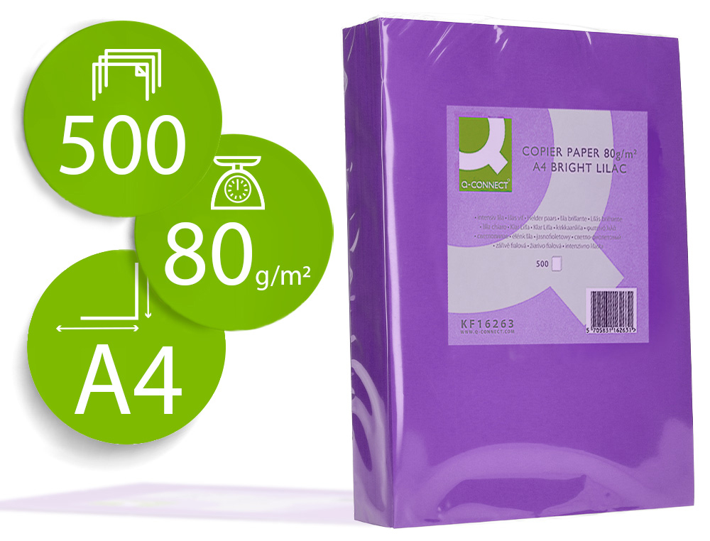 PAPIER COULEUR Q-CONNECT MULTIFONCTION A4 80G/M2 UNICOLORE LILAS RAMETTE 500 FEUILLES