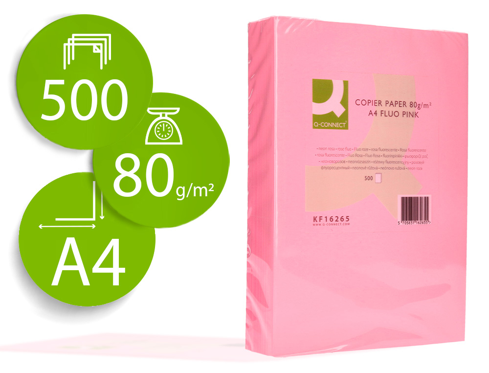 PAPIER COULEUR Q-CONNECT MULTIFONCTION A4 80G/M2 UNICOLORE ROSE NON RAMETTE 500 FEUILLES