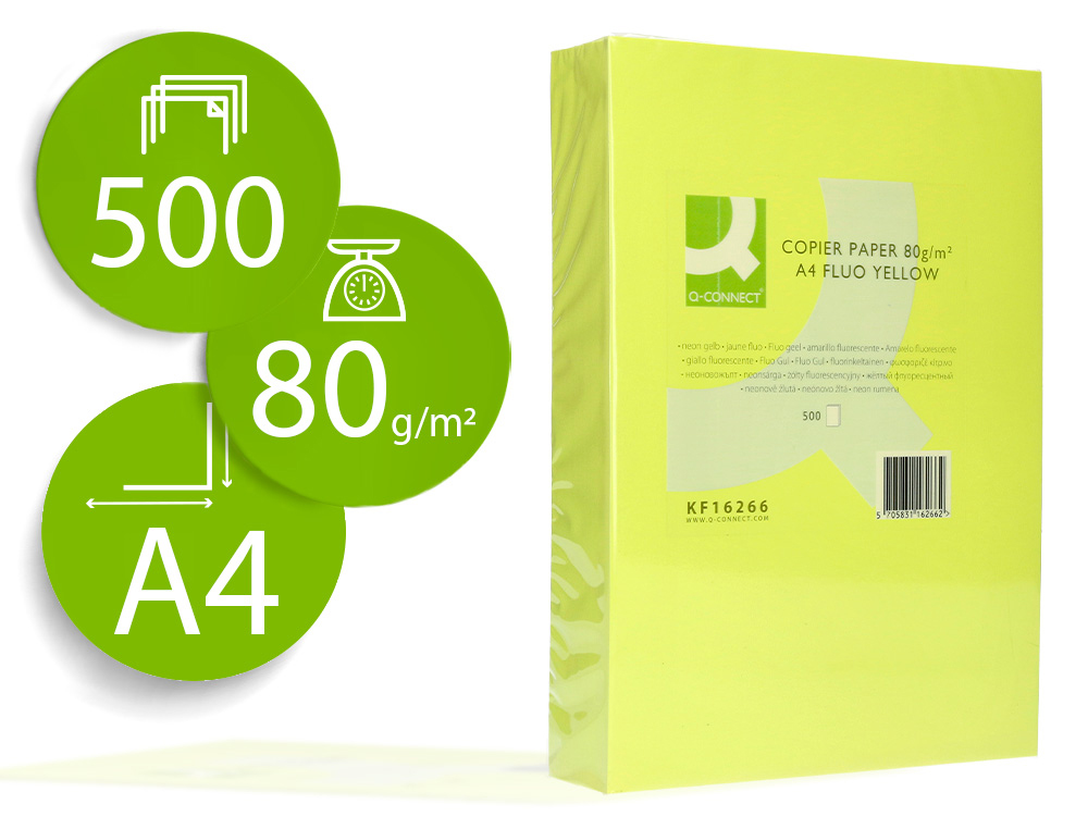 PAPIER COULEUR Q-CONNECT MULTIFONCTION A4 80G/M2 UNICOLORE JAUNE NON RAMETTE 500 FEUILLES