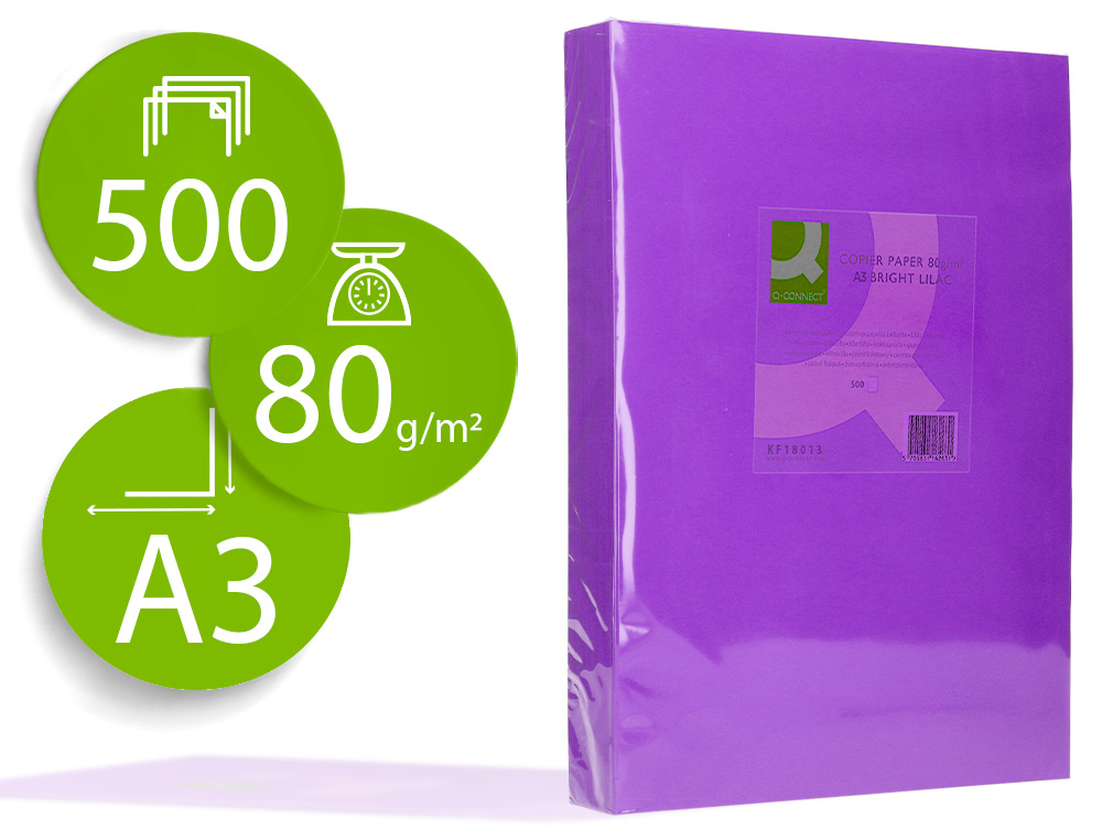 PAPIER COULEUR Q-CONNECT MULTIFONCTION A3 80G/M2 UNICOLORE LILAS RAMETTE 500 FEUILLES