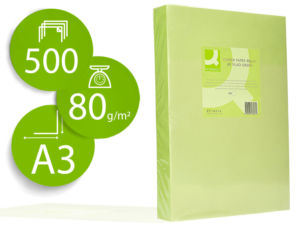 PAPIER COULEUR Q-CONNECT MULTIFONCTION A3 80G/M2 UNICOLORE VERT NON RAMETTE 500 FEUILLES