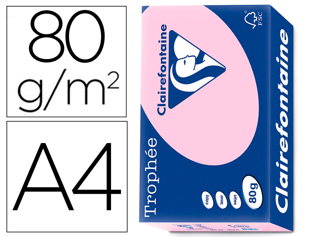 PAPIER CLAIREFONTAINE MULTIFONCTION LASER COULEUR   TROPHE A4 80G/M2 PASTEL       EGLANTINE PARFAITE OPACITE