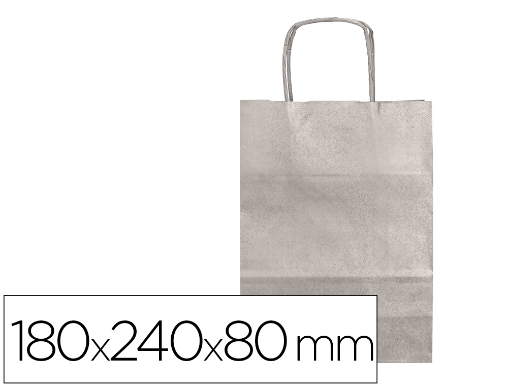 SAC PAPIER Q-CONNECT KRAFT LISSE XS ANSE TORSADEE        180X240X80MM COLORIS ARGENT
