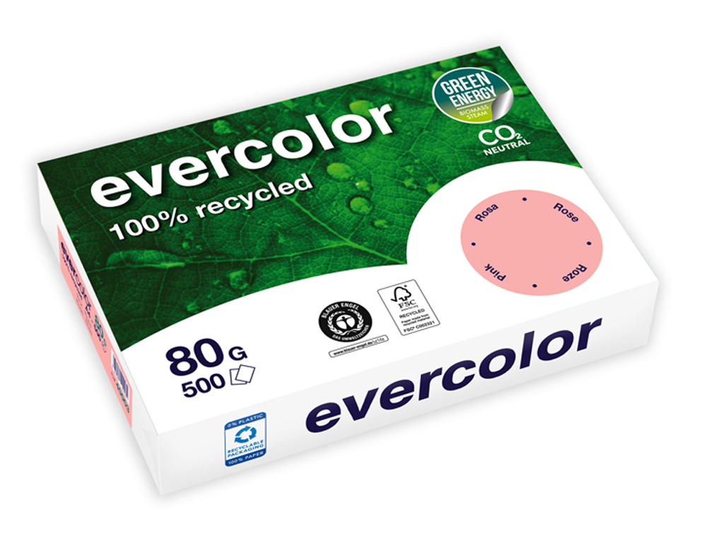 RAMETTE CLAIREFONTAINE EVERCOLOR PAPIER COULEUR A4   80G RECYCLE 500 FEUILLES      COLORIS ROSE