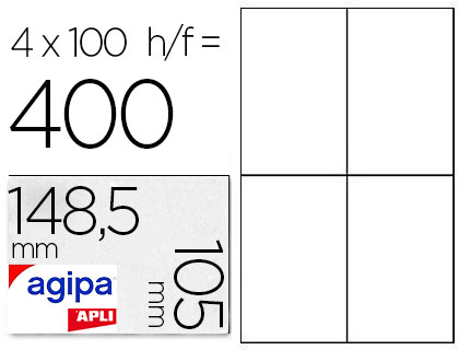 TIQUETTE ADHSIVE APLI AGIPA MULTI-USAGE 105X148.5MM TOUTE IMPRIMANTE BOTE 400 UNITS