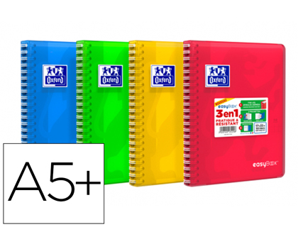 CAHIER OXFORD EASYBOOK RELIURE INTEGRALE COUVERTURE  POLYPROPYLENE A5+ 17X22CM 160 PAGES 90G SEYES PAGE DE GARDE